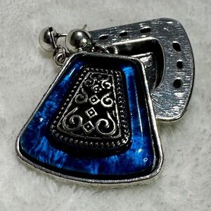 Silver Tone Bright Blue Resin Aztec Statement Post Earrings